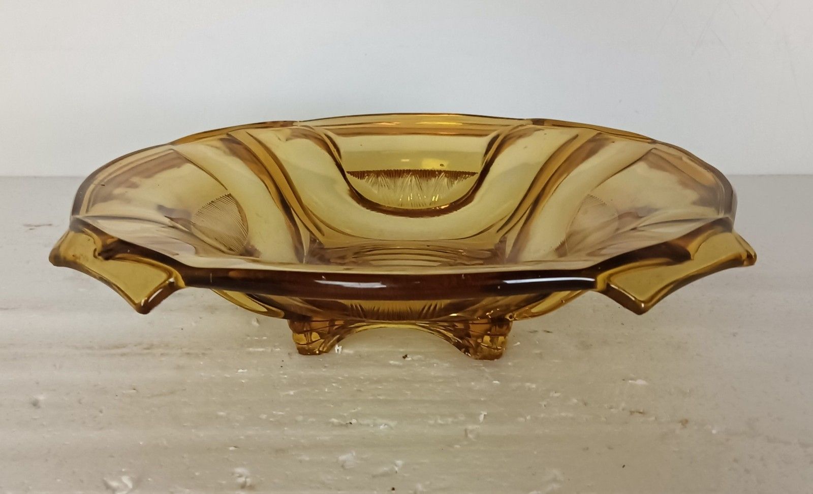 Antique Art Deco Brown Amber Art Glass Dish Serving Platter Cake Stand Stylish photo for sale