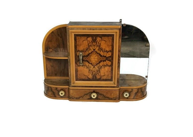Stunning Antique Art Deco Standing Cabinet Medicine Apothecary Root Wood Wow