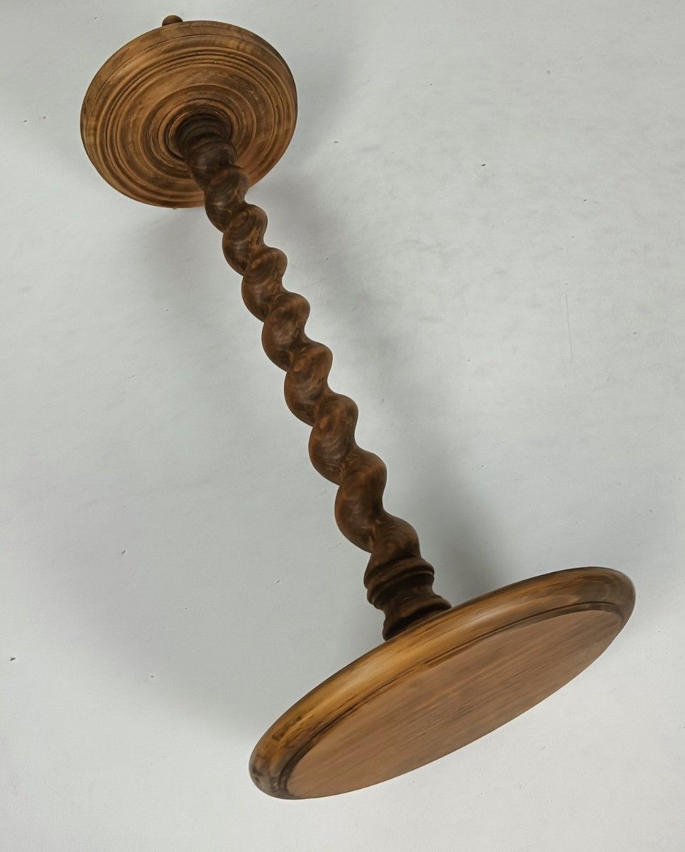 Large Vintage Hand Carved Wooden Barley Twist Pedestal Plant Stand Side Table Ba photo 313.0
