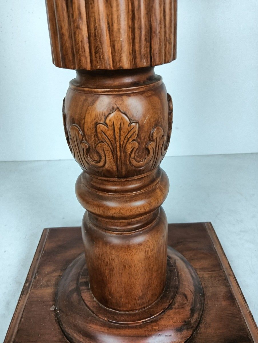 Wooden Pillar Pedestal Display Side Occasional Table Bonsai Plant Stand Ornate V photo vinterior