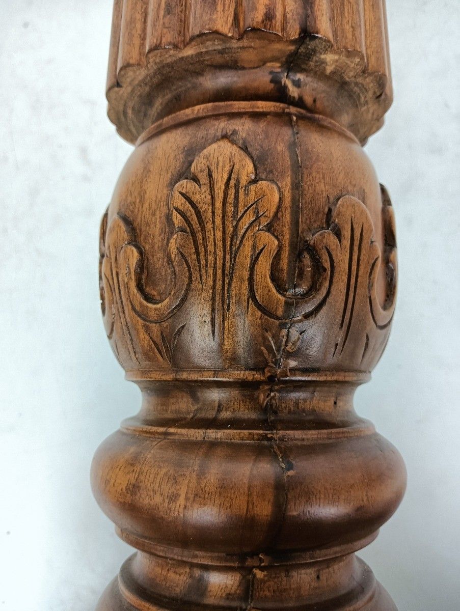 photo vintage Wooden Pillar Pedestal Display Side Occasional Table Bonsai Plant Stand Ornate V