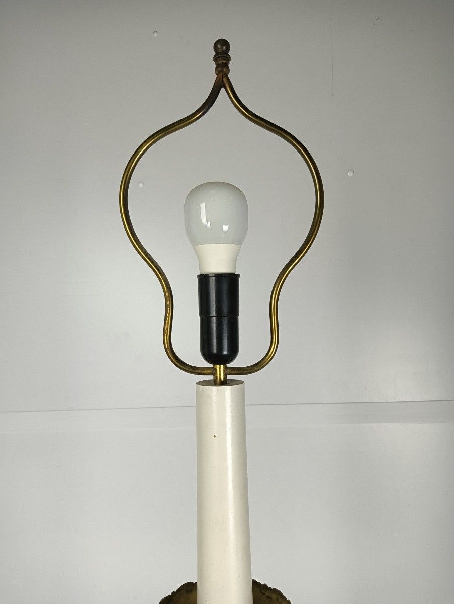 Large Standing Floor Lamp French Empire Brass Wood Hollywood Regency Vintage Wow photo for sale