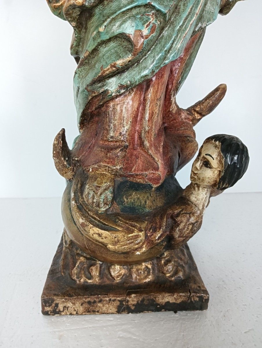 Antique Spanish Wood  Statue Madonna Polychrome Virgin Mary photo 447.0