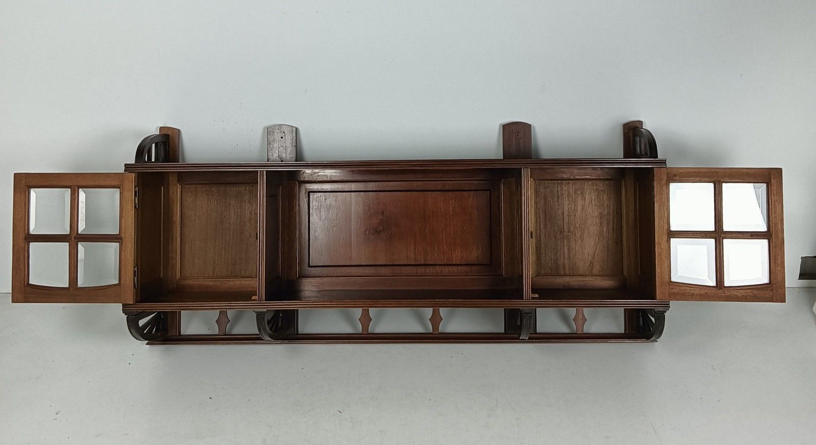 Large Antique Art Deco Cabinet Wall Hanging Display Buffet Beveled Glass Wood photo vinterior