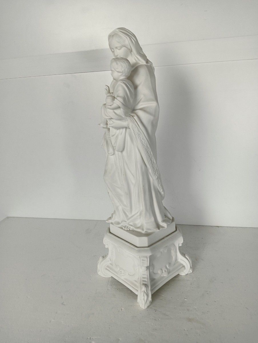 photo for sale Large Antique French Bisque Porcelain Statue Madonna Virgin Mary Infant Jesus