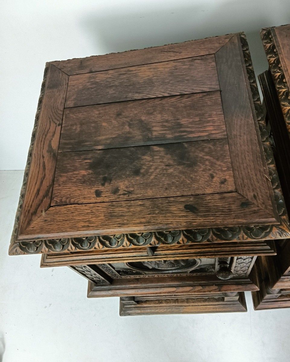 Antique Hand Carved Wood Breton France Nightstands End Tables Bedroom Cabinets W photo Furniture