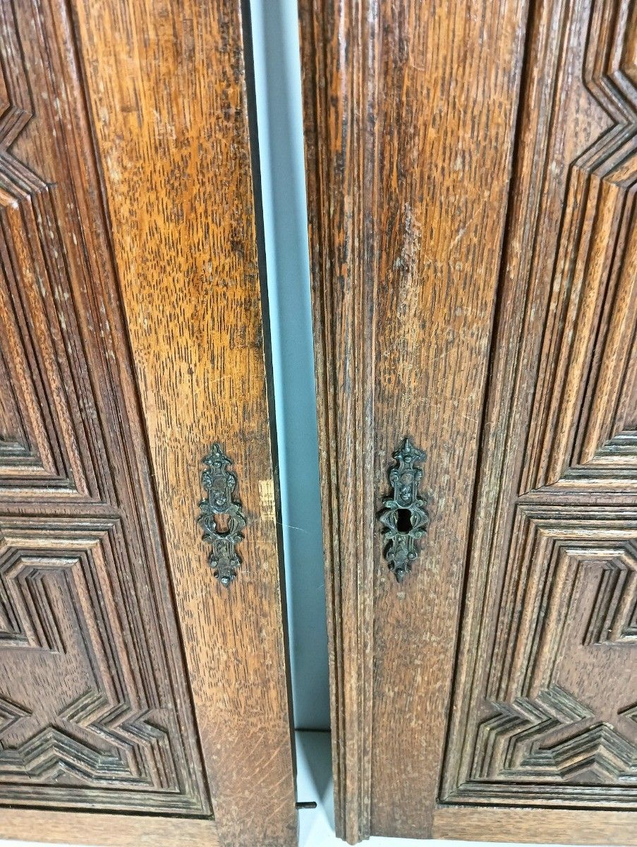 Antique Cabinet Doors Pair Ornate Carved Wood Lion Heads Rings Reclaimed Archite photo vinterior