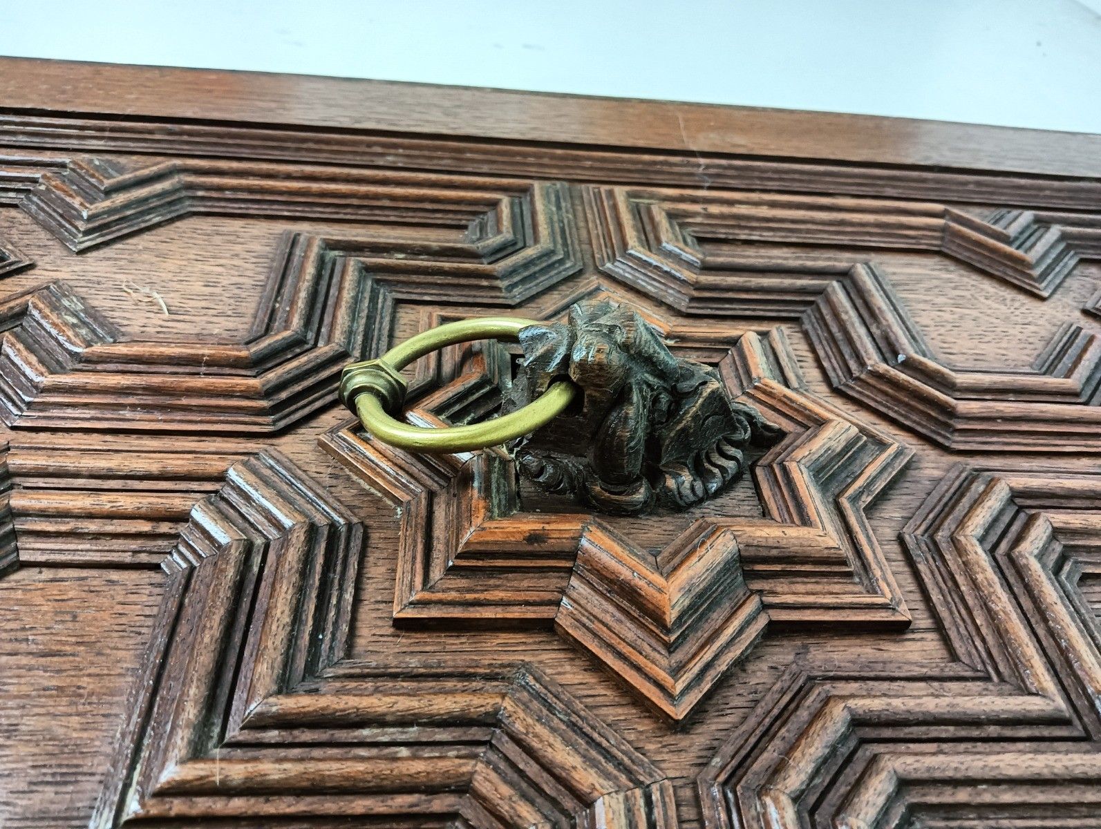 Home Fixtures Antique Cabinet Doors Pair Ornate Carved Wood Lion Heads Rings Reclaimed Archite photo