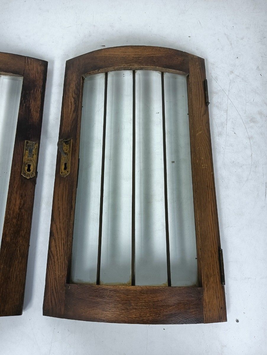 Antique Small Cabinet Doors Pair Beveled Glass Carved Wood Bentwood Wow photo furniture