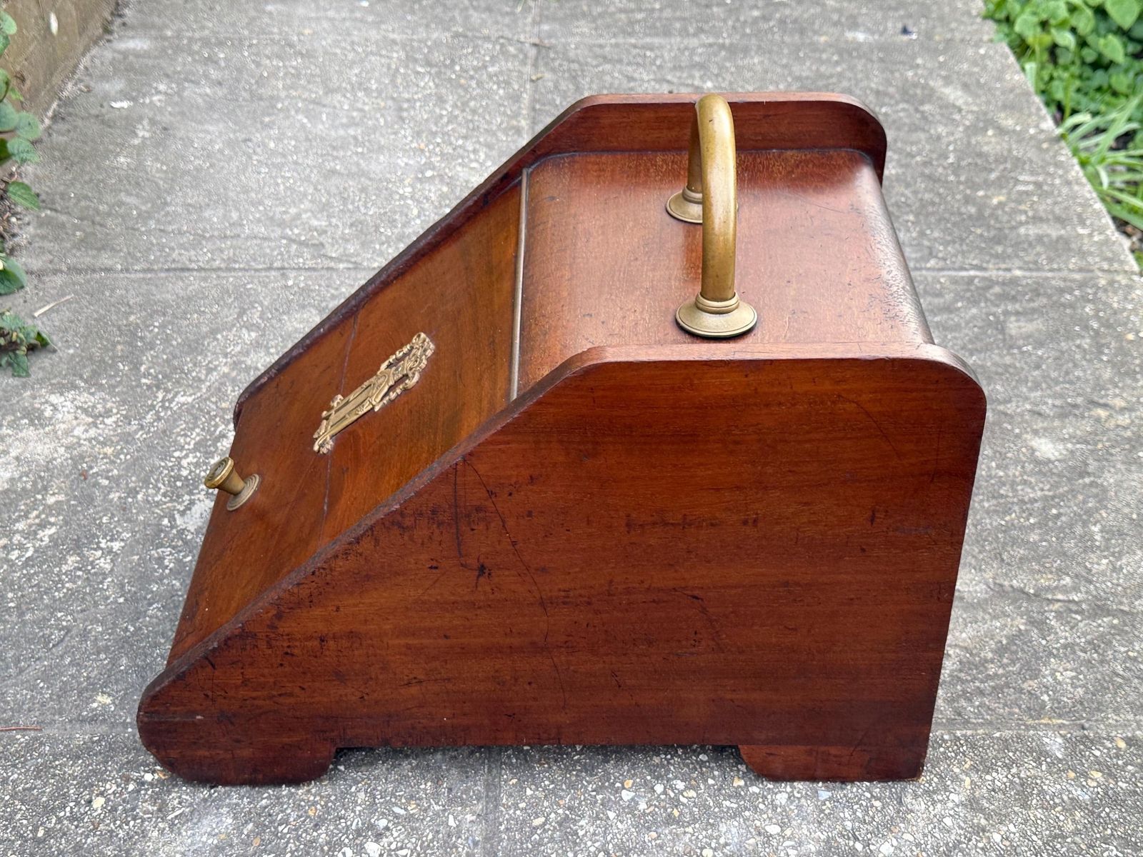 Antique Victorian Wooden Coal Scuttle Brass Fireside Log Storage Box photo 151.0
