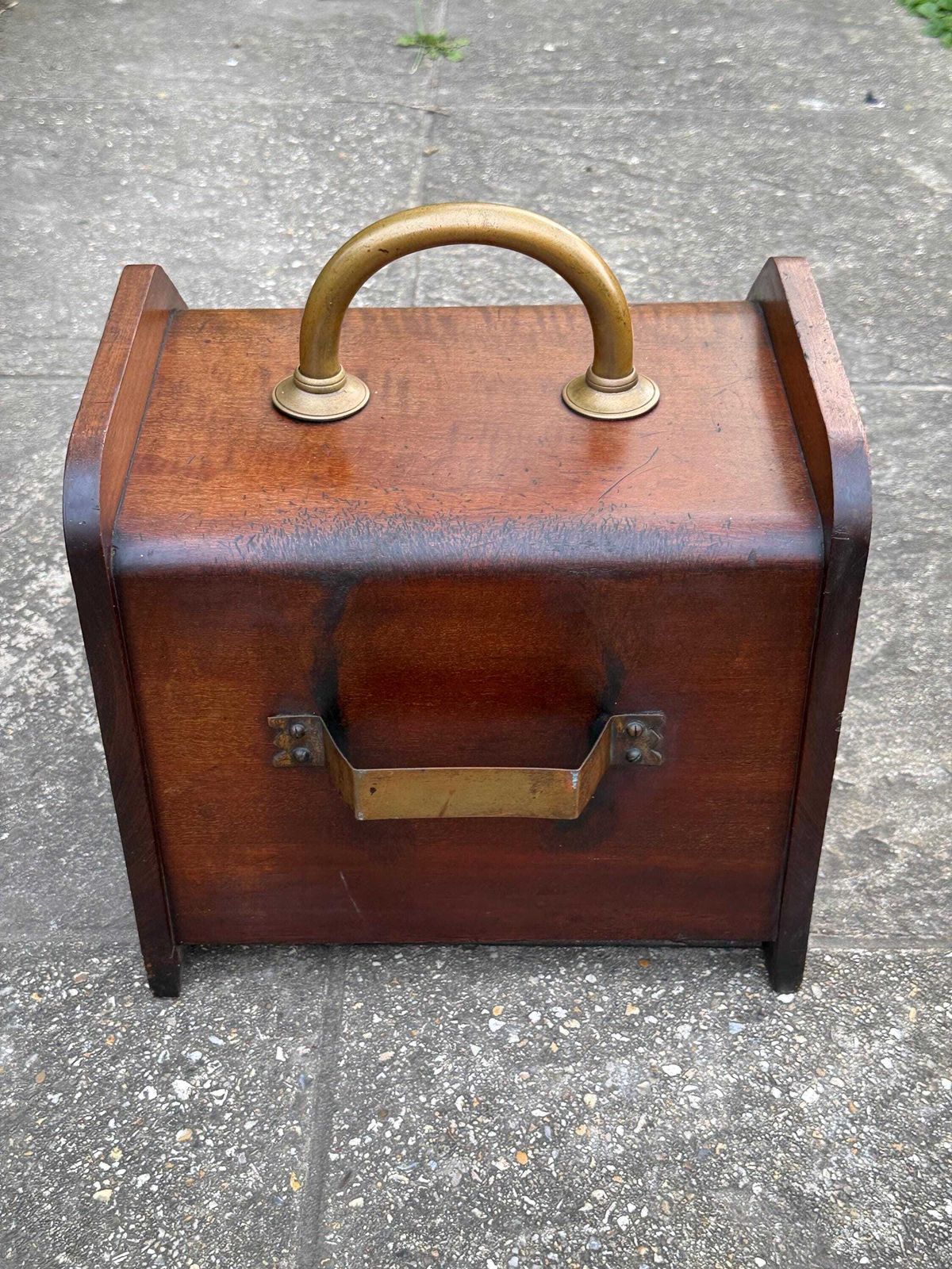 151.0 Antique Victorian Wooden Coal Scuttle Brass Fireside Log Storage Box photo