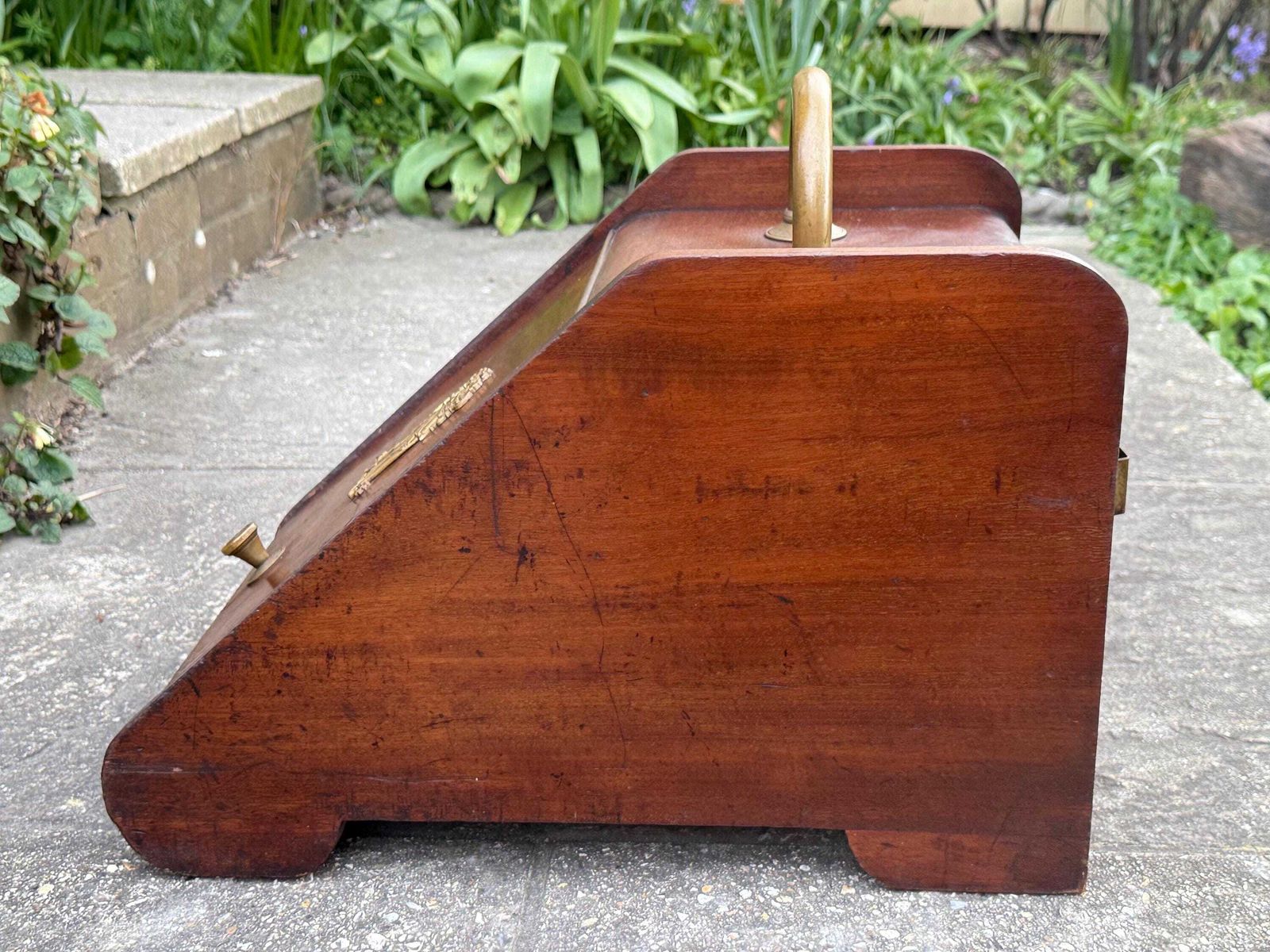 photo buy Antique Victorian Wooden Coal Scuttle Brass Fireside Log Storage Box