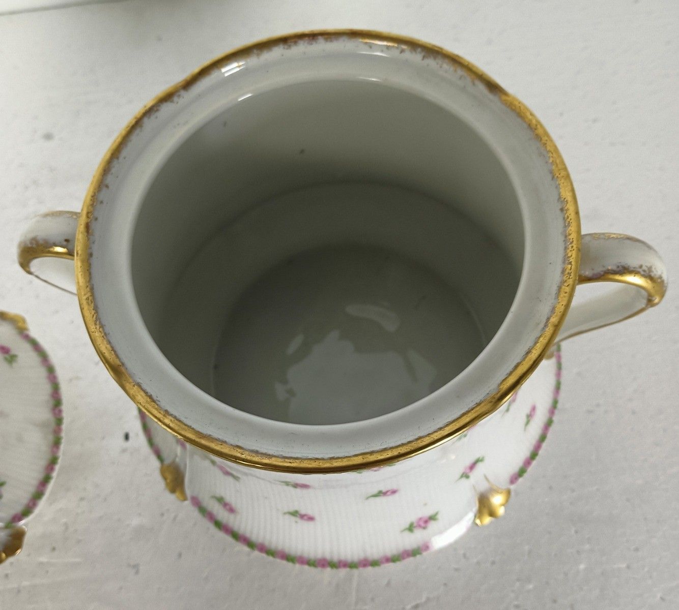 Sugar Bowl Creamer Large Antique Dekor Gilda Limoges Rose Buds Frognet Set Of 2 photo for sale