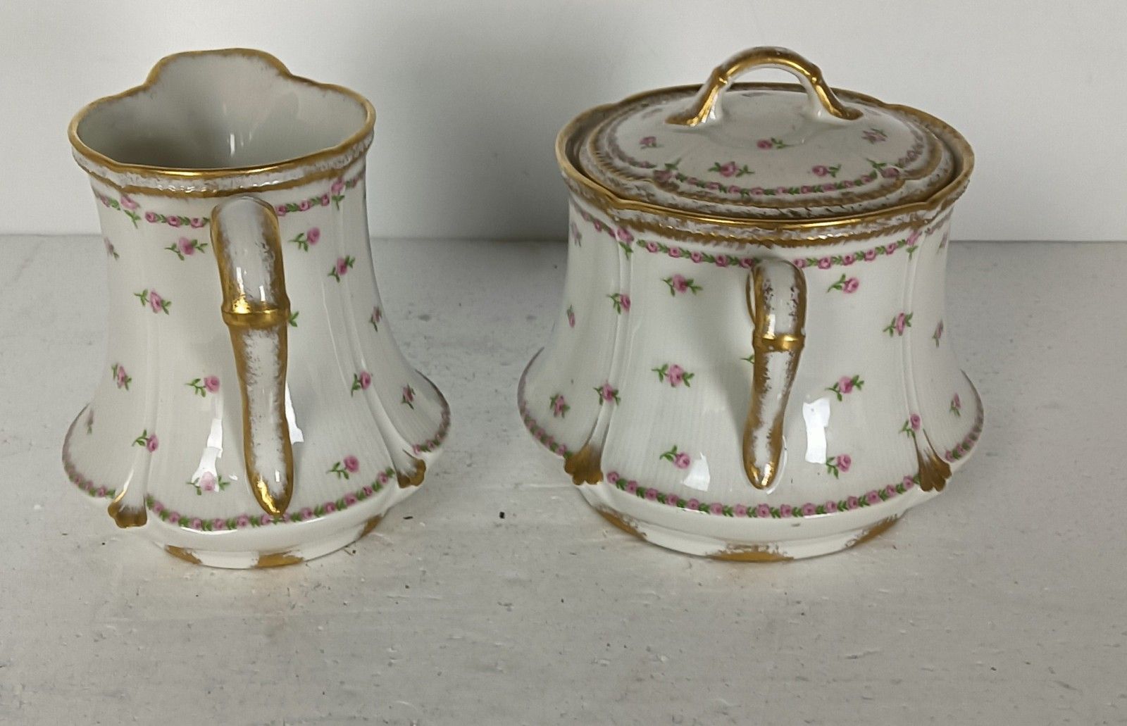Sugar Bowl Creamer Large Antique Dekor Gilda Limoges Rose Buds Frognet Set Of 2 photo Home Decor