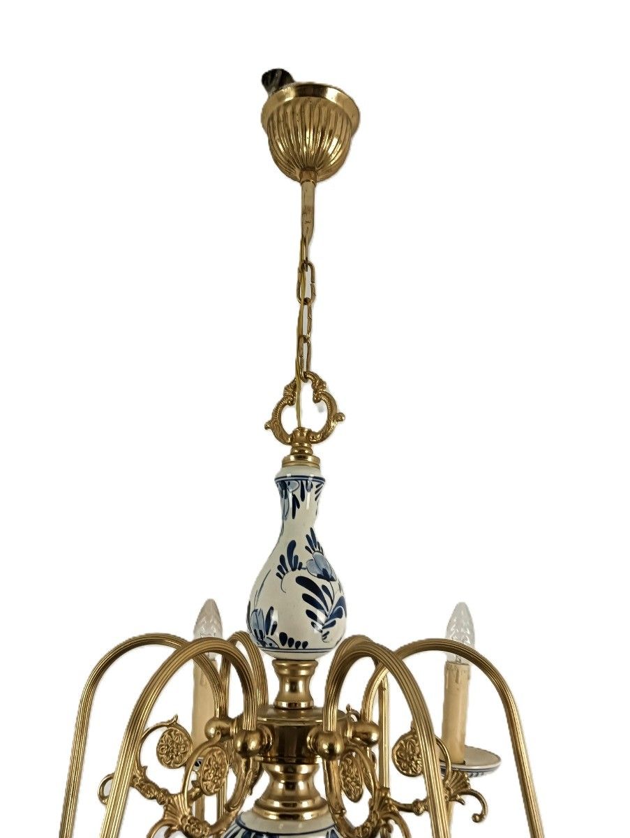 Delft Chandelier Blue White 6 Arm 6 Lights Modernist Vintage Barn Style Porcelai photo 537.0