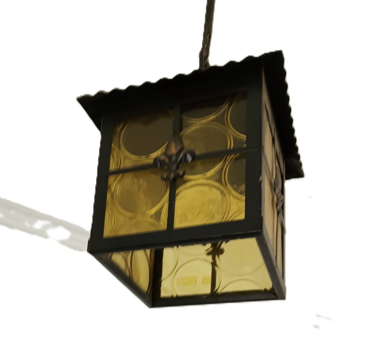 Hall Lamp Chandelier Amber  Glass Wrought Iron Vintage Hanging Light 1 Light Fix photo Lighting