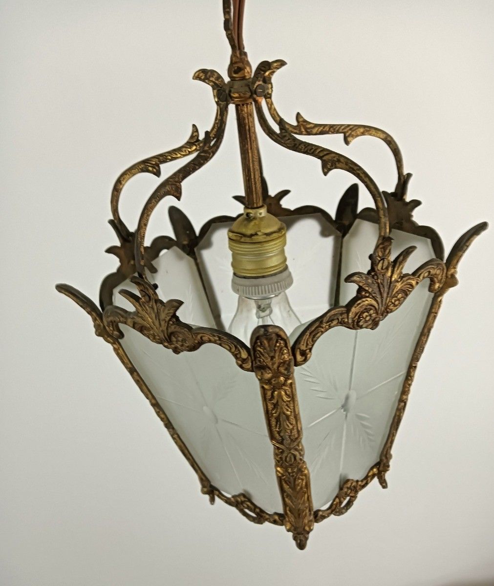 Hall Lamp Chandelier Etched  Glass  Vintage Hanging Light 1 Light Fixture photo buy