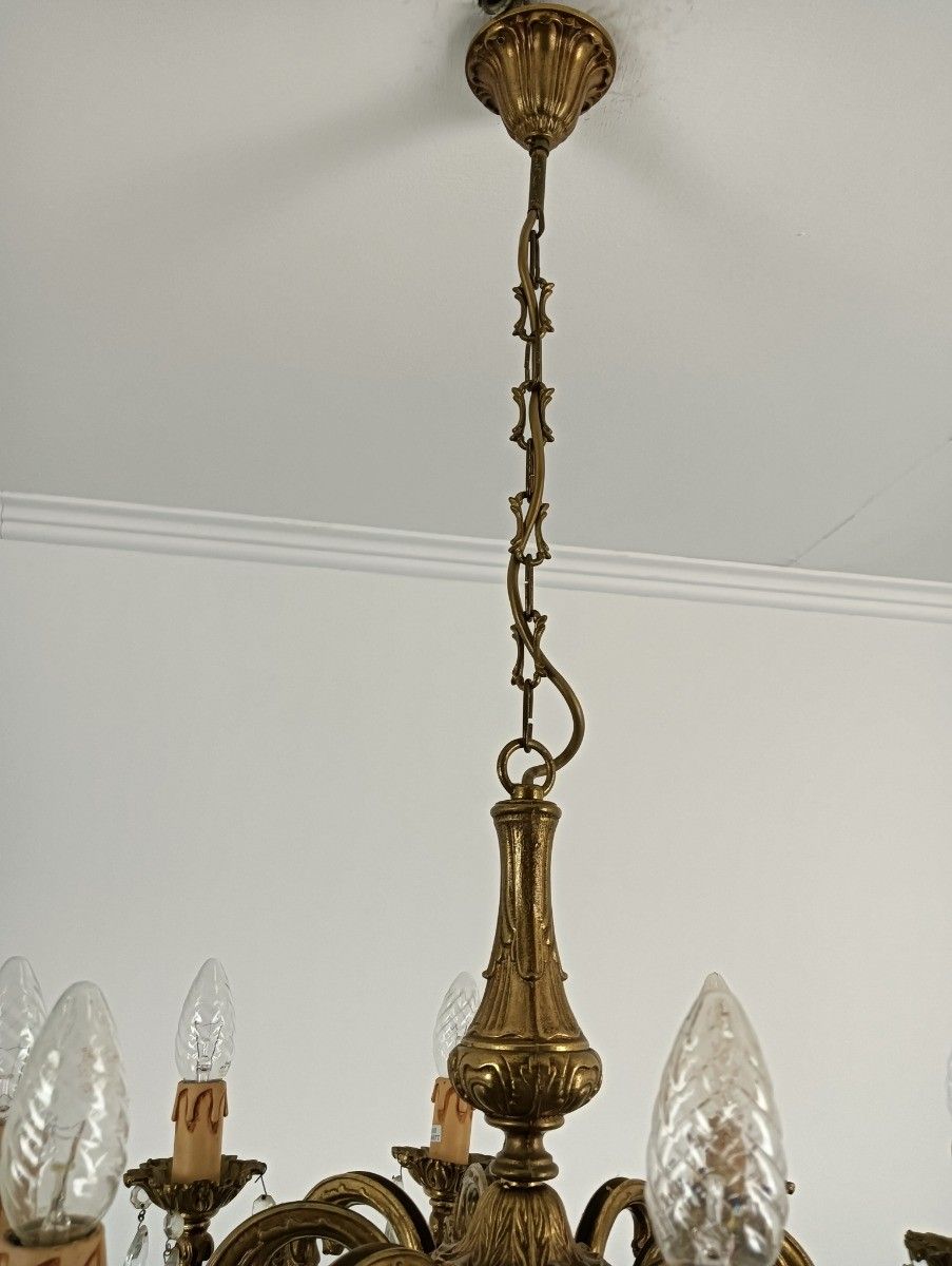 photo furniture Vintage Chandelier Fixture 8 Arm Small Brass Crystal Prisms