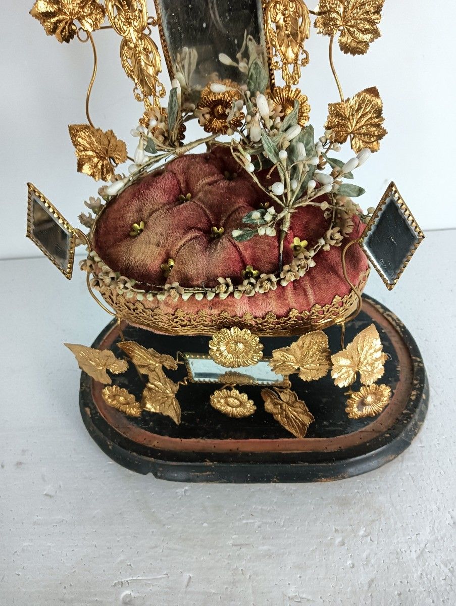 Oval Antique 1800s Victorian French Bridal Wedding Glass Dome Gold Ormulu Gilt L photo Home Decor