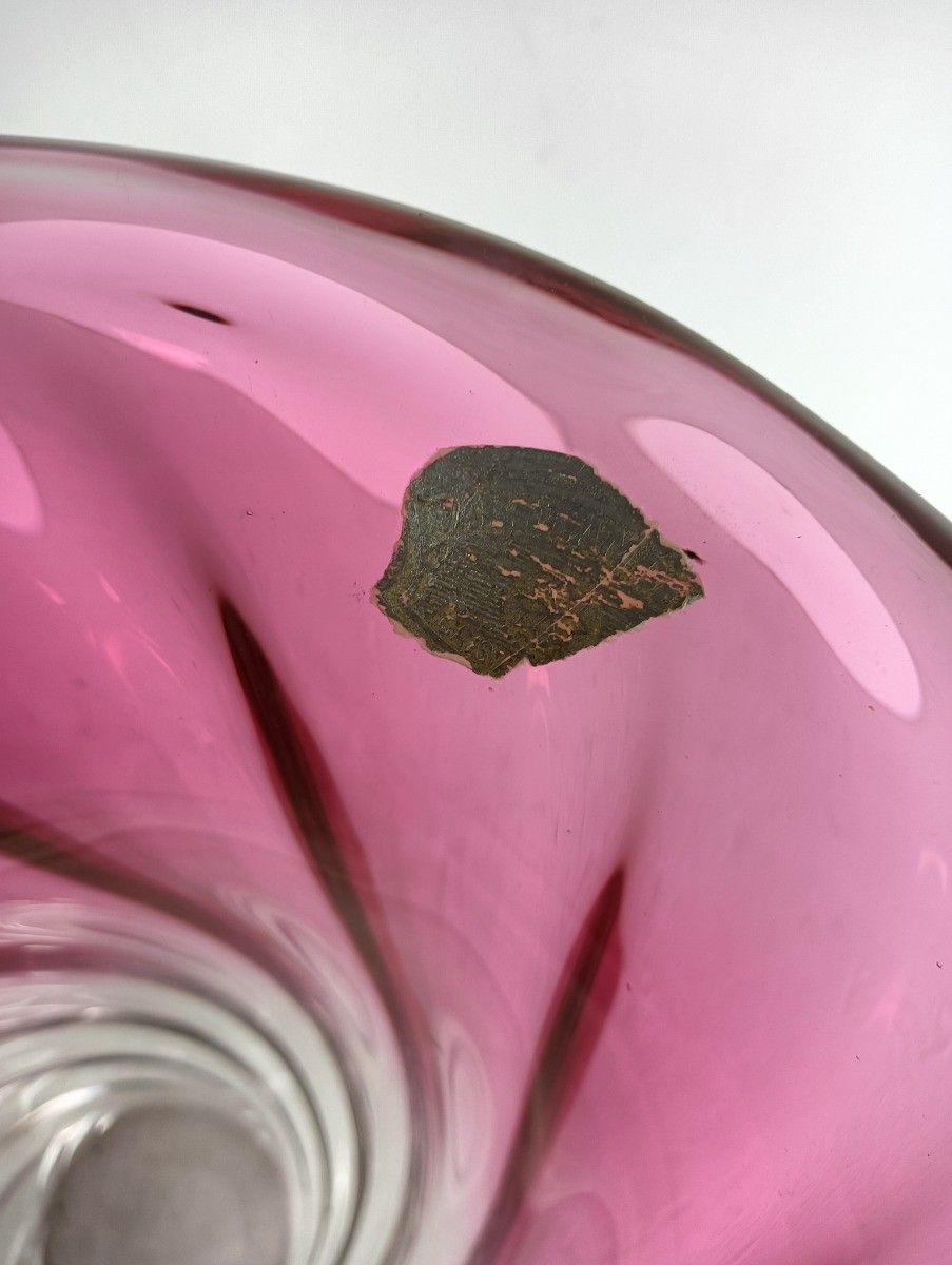 Vintage Crystal Vase Val St Lambert Swirled Clear Cranberry Belgium photo vinterior