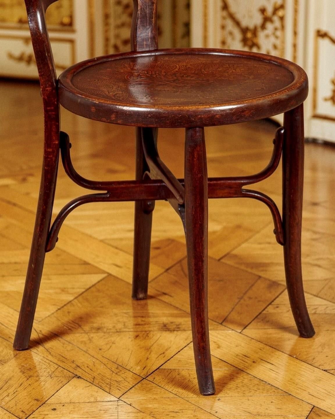 Rare Set Of Four Embossed Thonet Or J & J Kohn Bentwood Chairs, Circa 1900 photo for sale