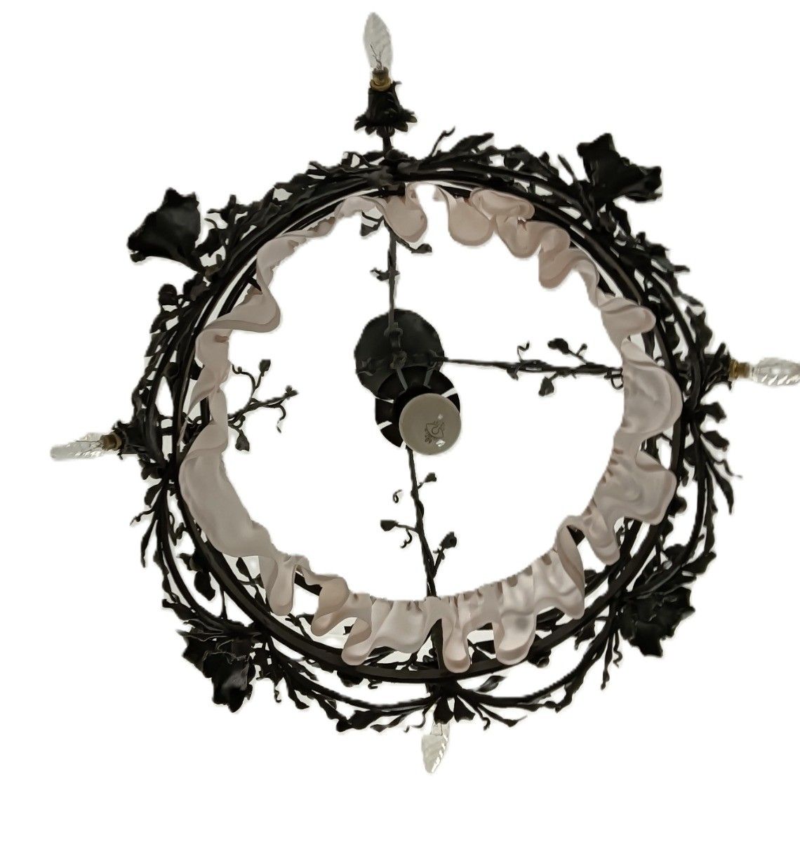 Antique Wrought Cast Iron Decorative Art Deco Chandelier Flowers  Van Boeckel St photo 1118.0
