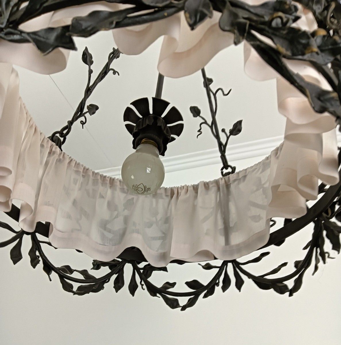 Antique Wrought Cast Iron Decorative Art Deco Chandelier Flowers  Van Boeckel St photo vintage