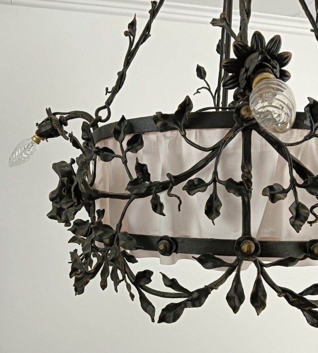 1118.0 Antique Wrought Cast Iron Decorative Art Deco Chandelier Flowers  Van Boeckel St photo