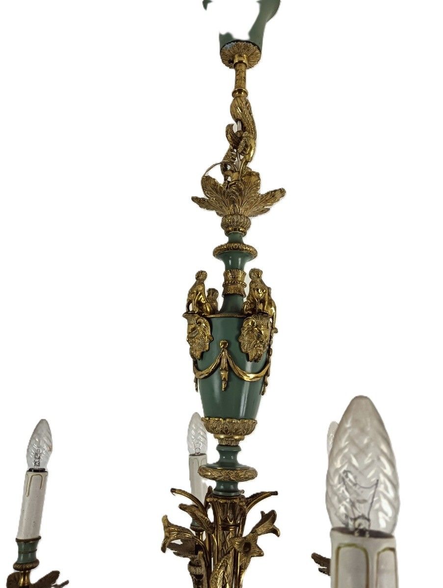 Vintage French Empire Chandelier Bronze 8 Arm Green Gold Impressive photo furniture