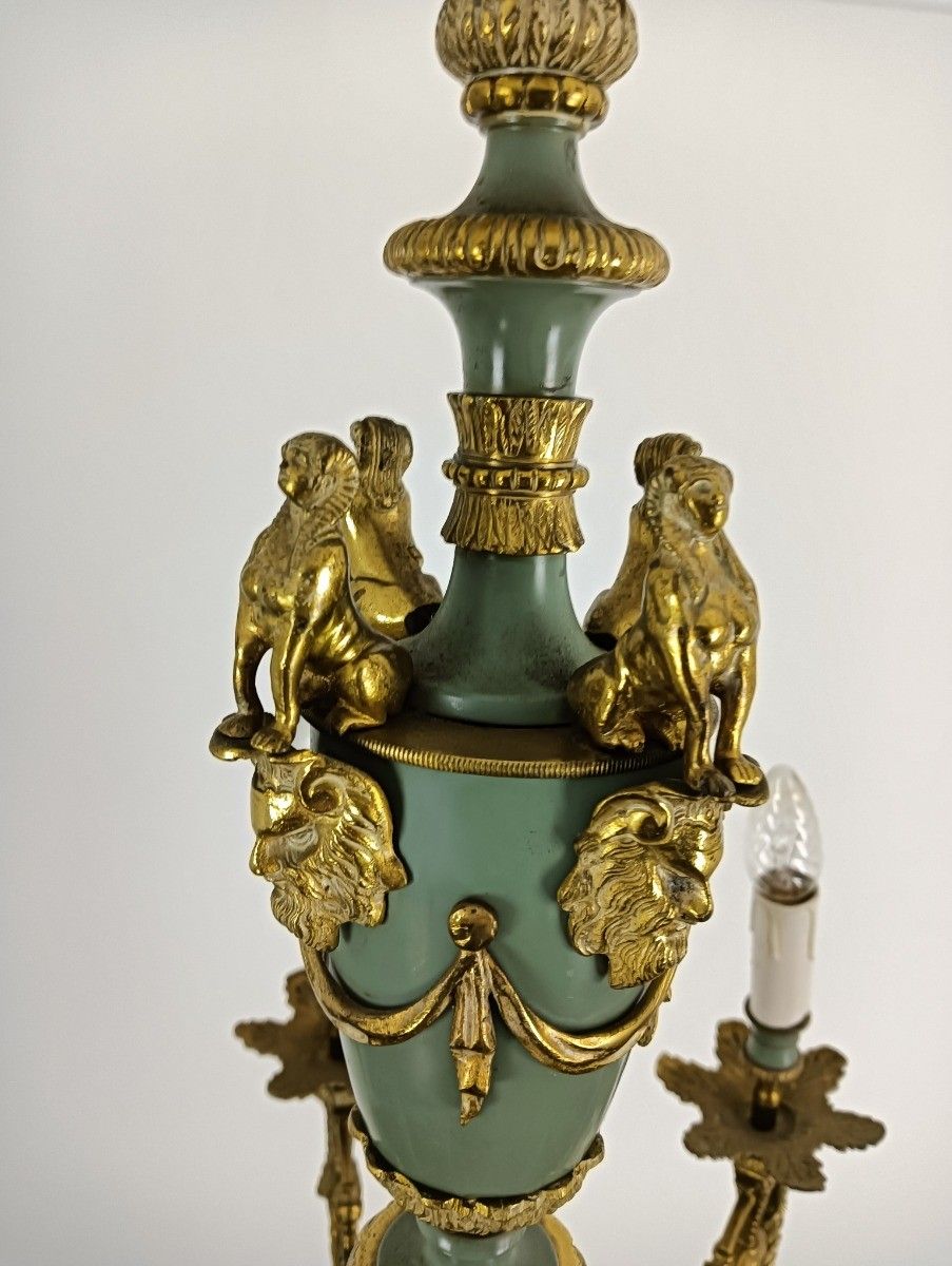 Vintage French Empire Chandelier Bronze 8 Arm Green Gold Impressive photo vinterior