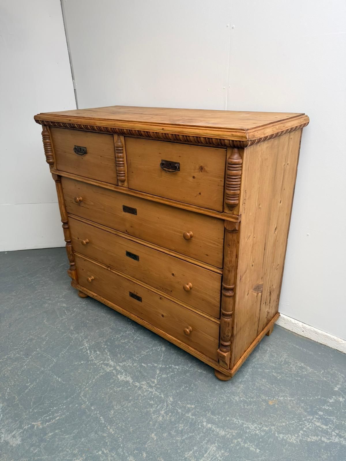 A Massive Antique Pine Genuine Hungarian Waxed 5 Drawer Chest Of Drawers
