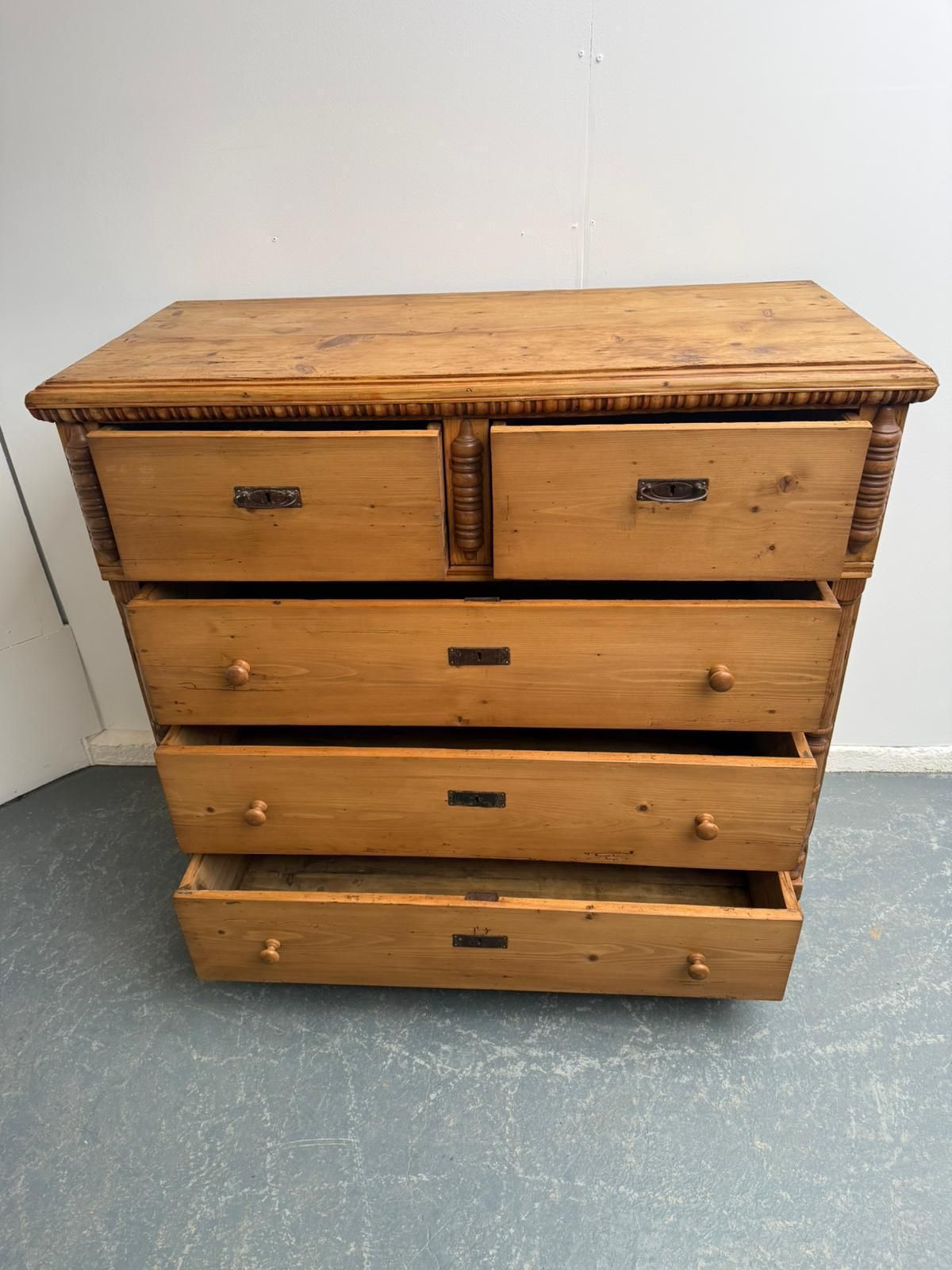 Furniture A Massive Antique Pine Genuine Hungarian Waxed 5 Drawer Chest Of Drawers photo