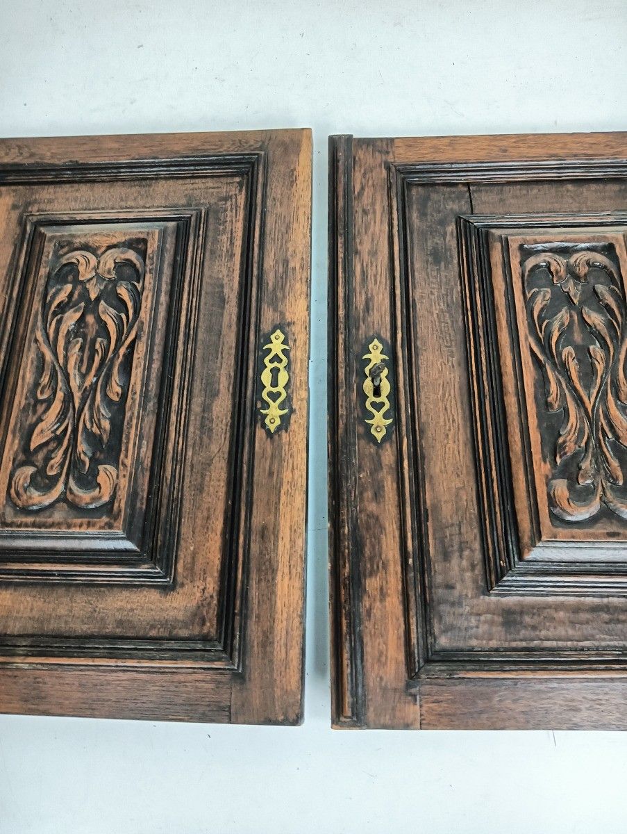 Pair French Hand Carved Wooden  Door Panels Reclaimed Architectural  Antique Imp photo Home Fixtures