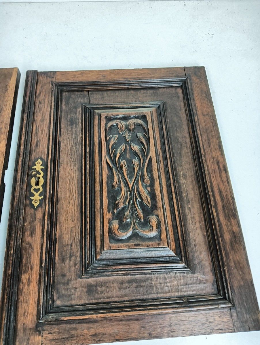 Pair French Hand Carved Wooden  Door Panels Reclaimed Architectural  Antique Imp photo buy