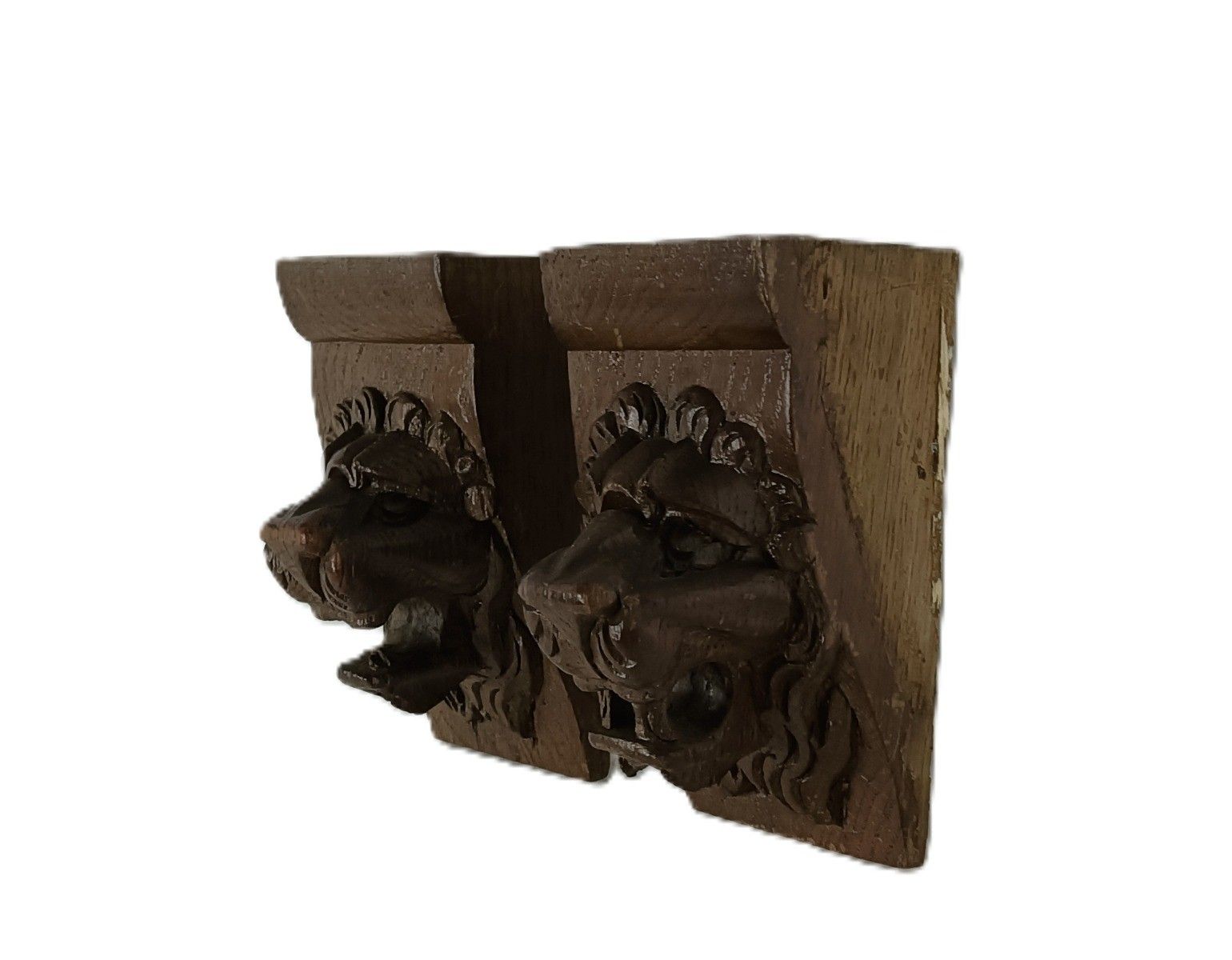 Antique  Pair Corbels Hand Carved Wood Pediments Architectural Lion Heads  Trims photo for sale
