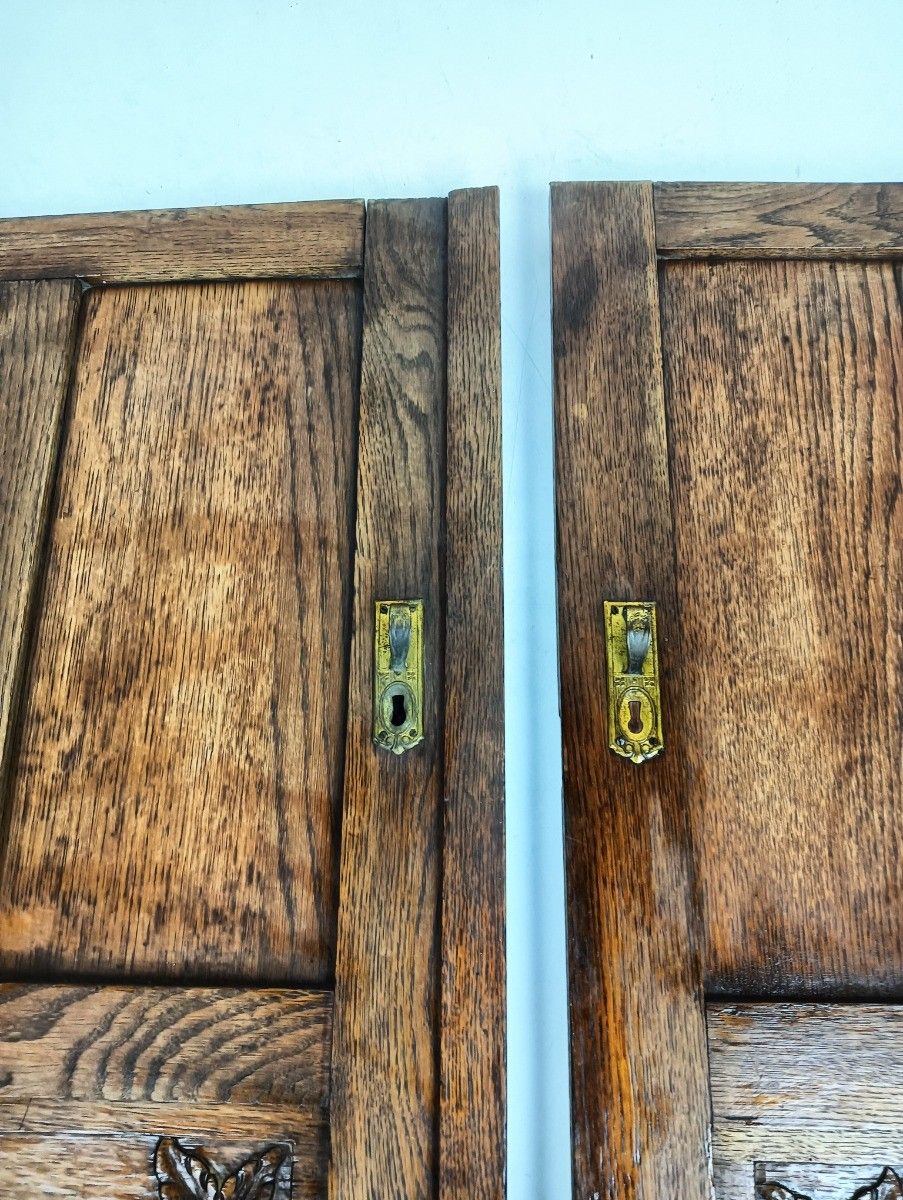 Pair Antique Door Panels Carved Wood Grapes Vines Architectural Reclaimed Salvag photo 313.0