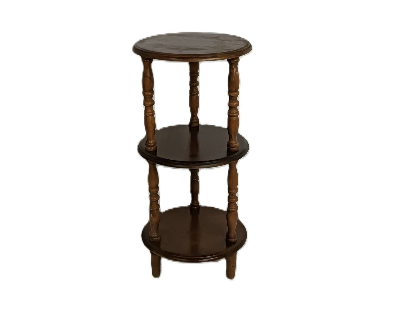 Vintage 3 Tier Pedestal Plant Stand Etagere Wood Italy 60s