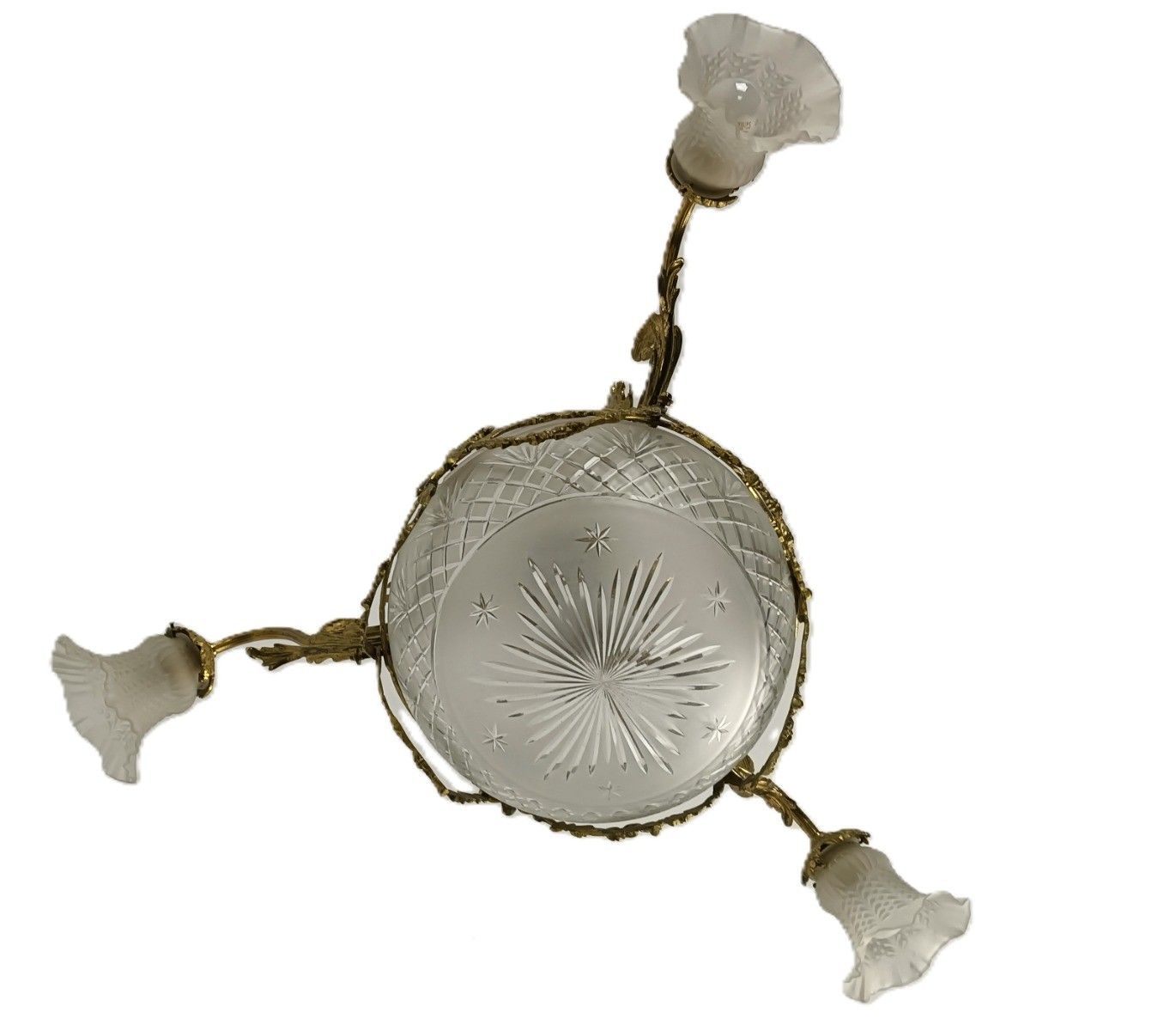 Art Deco Chandelier Antique Etched Glass Brass Tulip Shades  4 Lights Guirlandes photo furniture