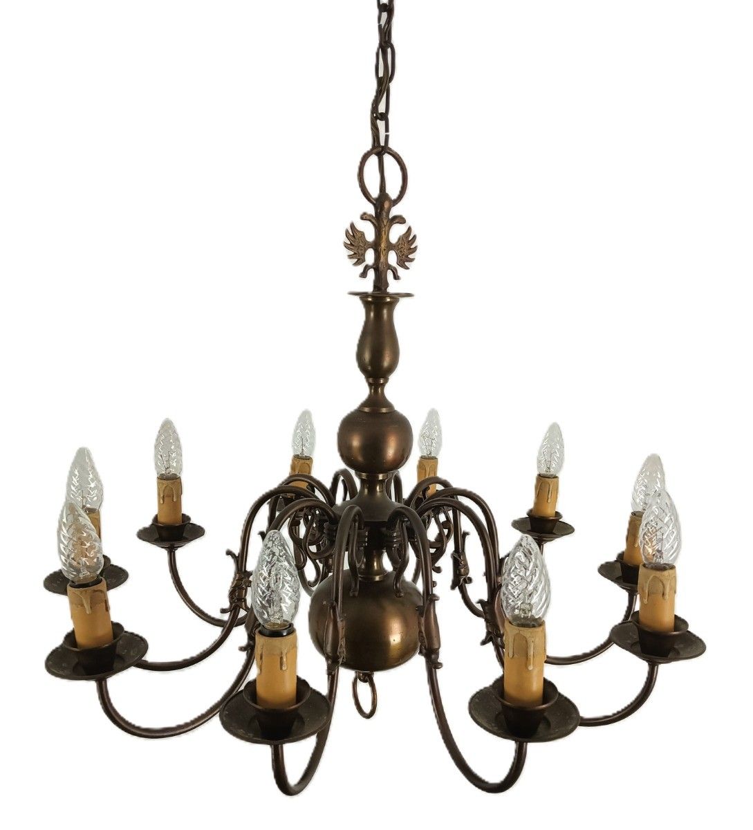 Flemish Dutch Chandelier Style 10 Arm Lights  Country Vintage Brass Vintage photo 537.0
