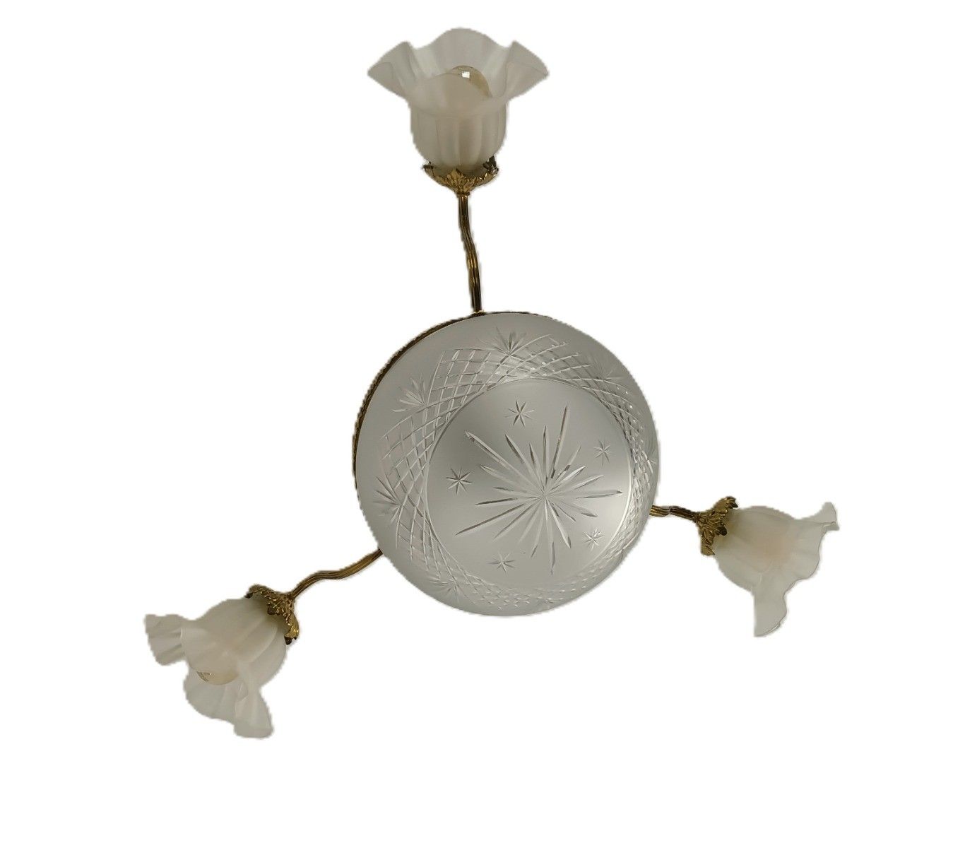 Art Deco Antique Chandelier 4 Lights 3 Arm Decorative Etched Glass French Empire photo 894.0