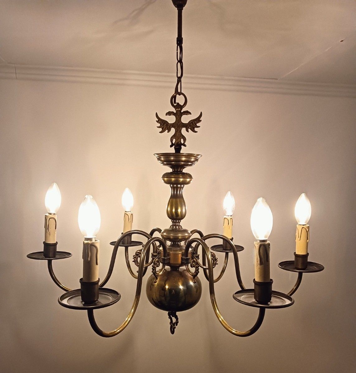 photo furniture Flemish Dutch Chandelier 6 Arm Lights Brass Eagles Farm Countryhouse  Vintage