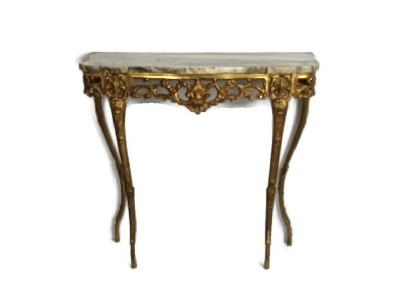 Mid Century Modern Onyx Marble Top Wall Console Vintage Brass Ornate