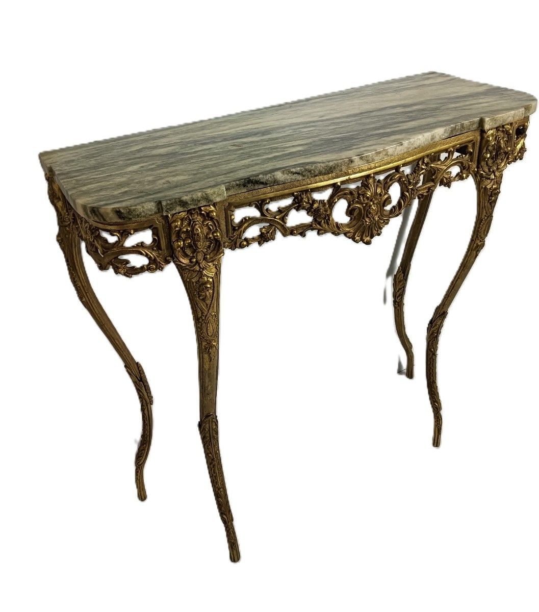 Mid Century Modern Onyx Marble Top Wall Console Vintage Brass Ornate photo Furniture