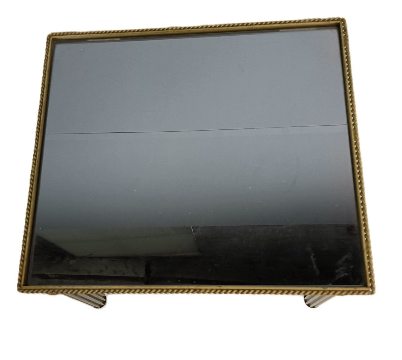 Vintage Side Table Coffee Wine Hollywood Regency Smoked Black Glass Brass photo vintage