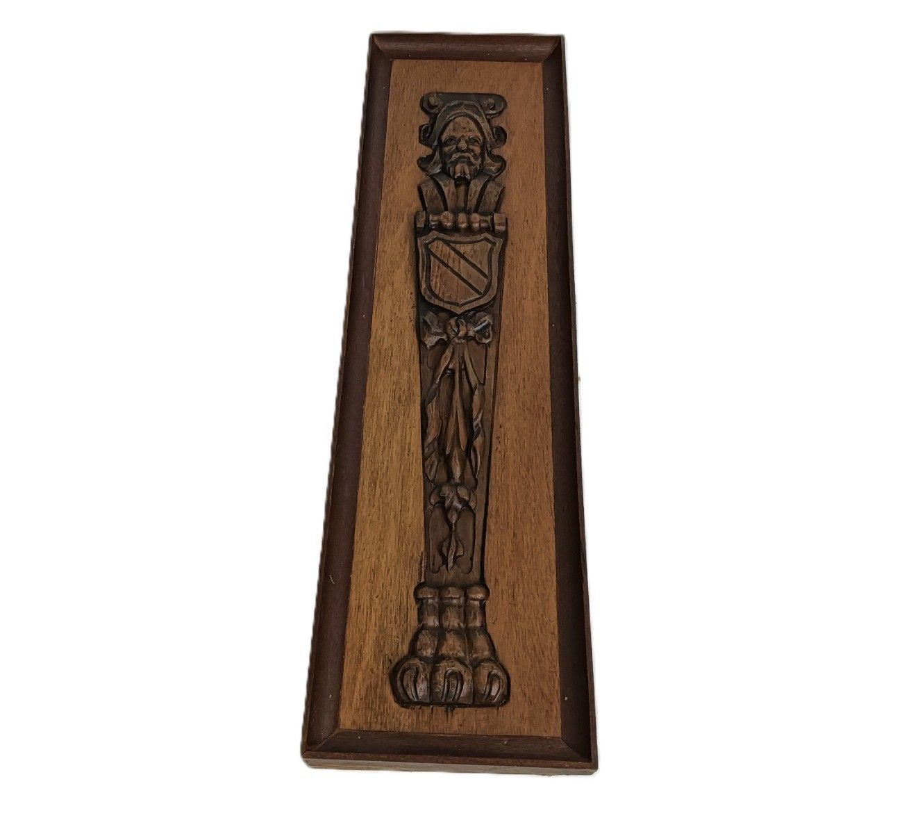 Carved Wooden Wall Plaque Panel Reclaimed Male Figurine Heraldic Antique