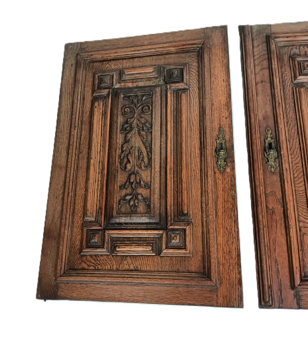 Pair Antique Door Panels Carved Wood  Architectural Reclaimed Salvaged Oak photo furniture