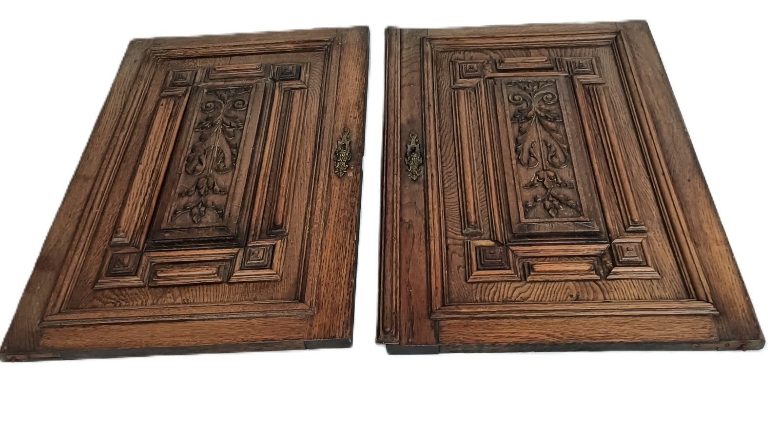 Pair Antique Door Panels Carved Wood  Architectural Reclaimed Salvaged Oak photo Home Fixtures