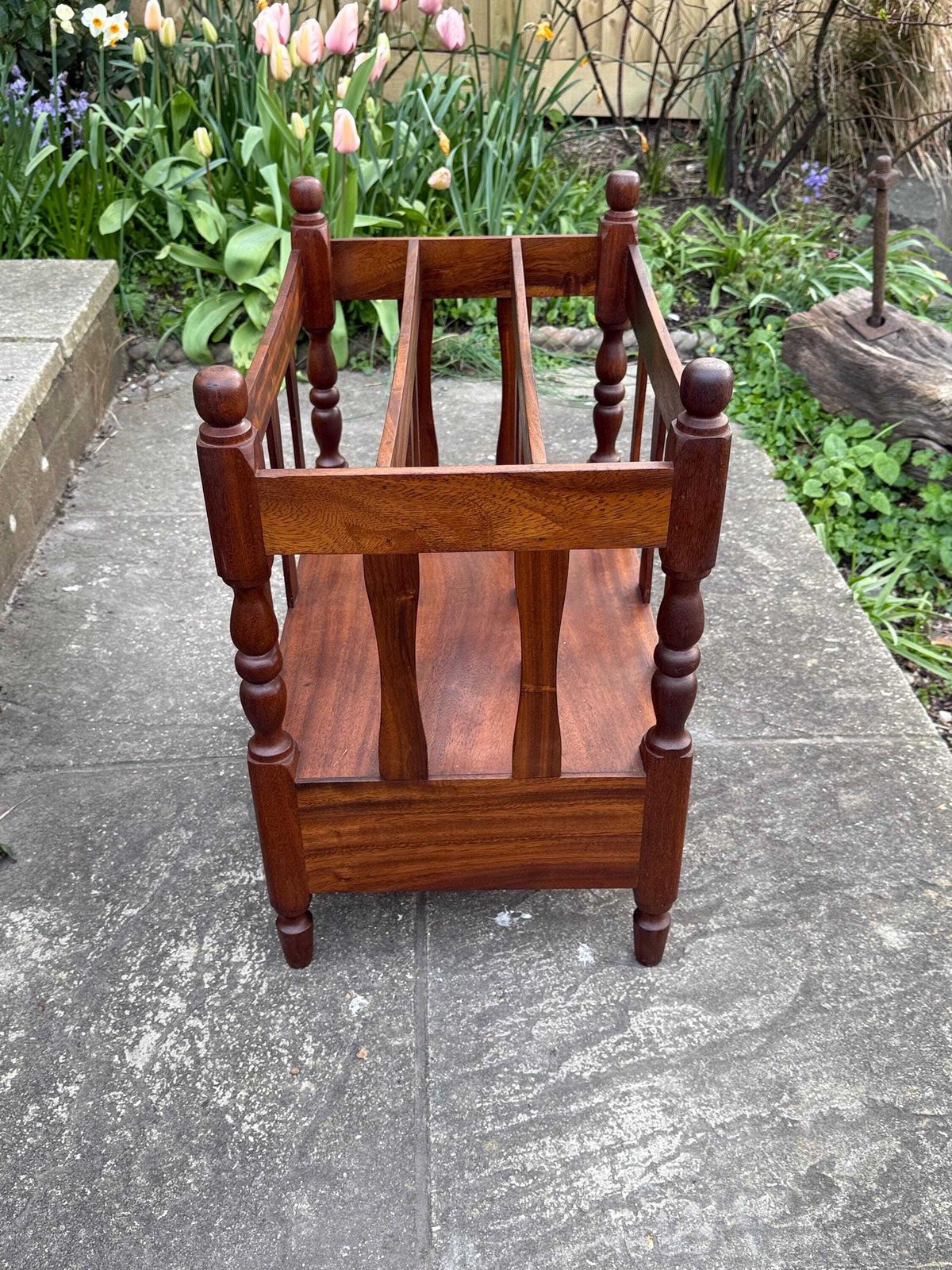 Vintage Wooden Canterbury Magazine Rack With Drawers Turned Spindles Traditional Storage photo vinterior