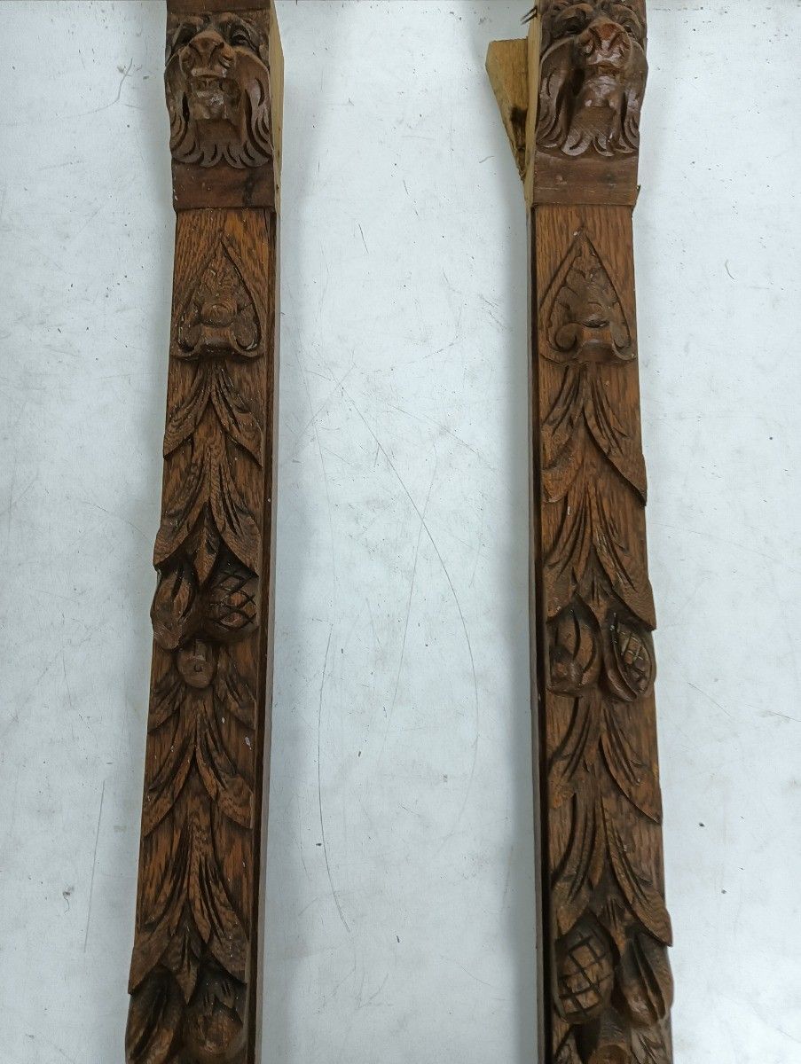 Antique Pair Corbels Hand Carved Wood Architectural Bas Relief Reclaimed Trims P photo Home Decor