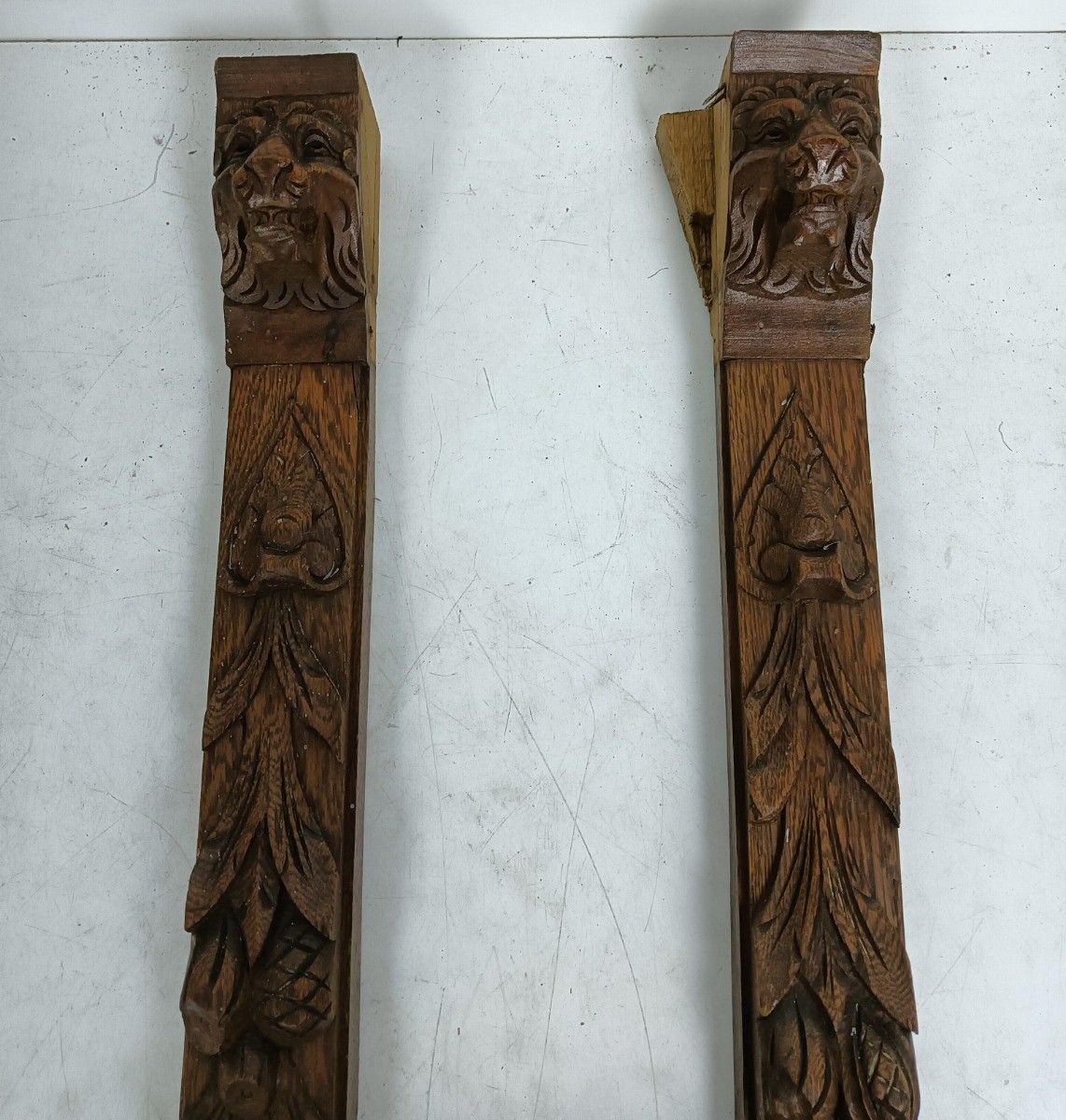 Antique Pair Corbels Hand Carved Wood Architectural Bas Relief Reclaimed Trims P photo vinterior
